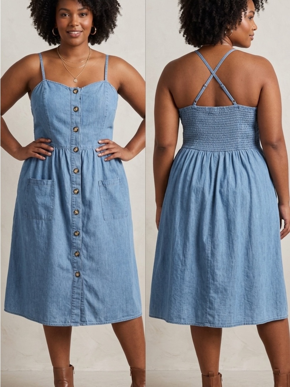 Light Blue Denim Button-Front Sundress